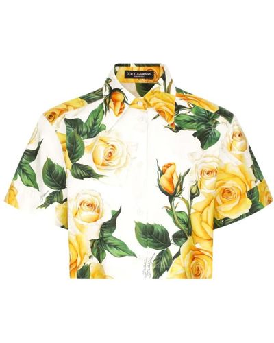 Dolce & Gabbana Gelbes cropped shirt mit kurzen ärmeln - Mettallic