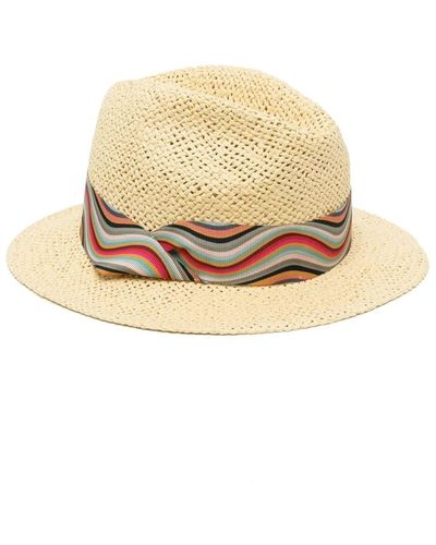 Paul Smith Ribbon-trim straw fedora hat - Natur
