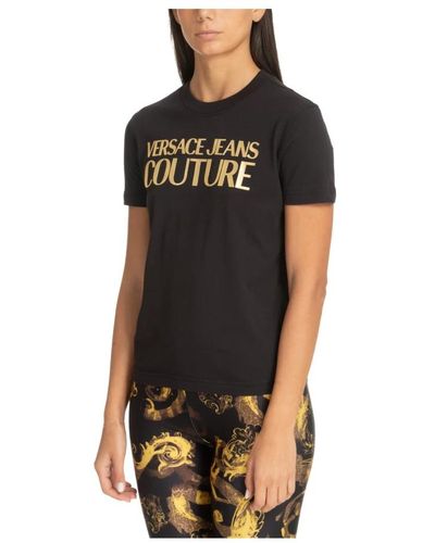 Versace Gemustertes t-shirt mit logo-detail - Schwarz