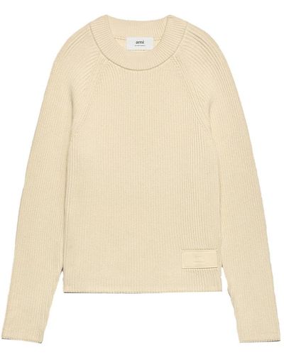 Ami Paris Round-Neck Knitwear - Natural