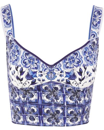 Dolce & Gabbana Maiolica charmeuse bustier top - Blau