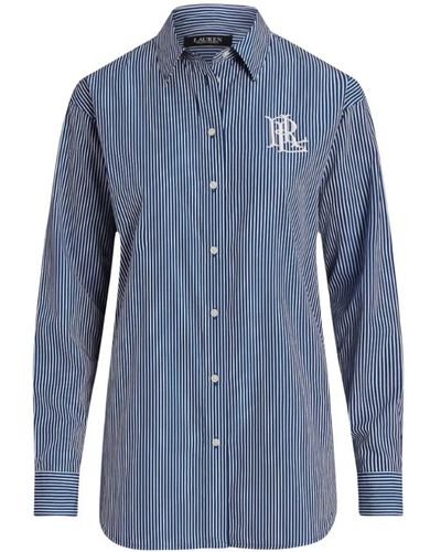 Ralph Lauren Camisa de algodón a rayas verticales atemporal - Azul