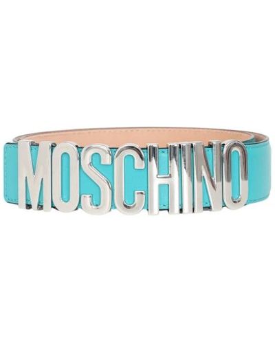 Moschino Cinturón unisex verde agua con letras plateadas - Azul