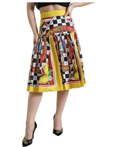 Dolce & Gabbana Sicilian Carretto And Lemon Print Cotton Skirt - Yellow