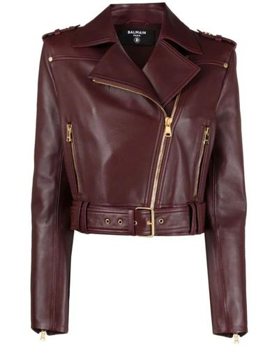 Balmain Leather Jackets - Brown