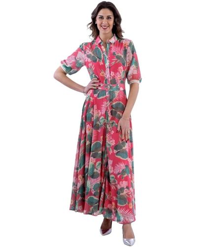 Fracomina Vestido chemisier largo regular estampado floral - fs 24sd 3005w412n4 - Rojo