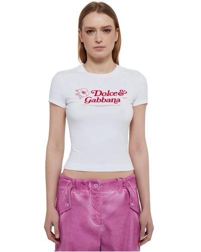 Dolce & Gabbana Logo crop t-shirt in weiß - Lila