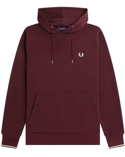 Fred Perry Tipped Hooded Sweatshirt Oxblood L - Purple