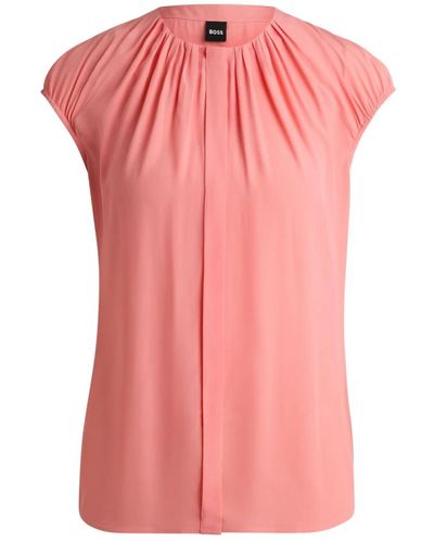 BOSS Bluse aus fließendem material mit flügelärmeln - Pink