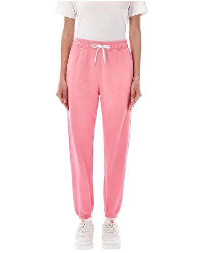 Ralph Lauren Pantalones jogging de felpa con cinta rosa