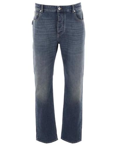Bottega Veneta Jeans regular-fit in denim blu slavato con patch logo in pelle
