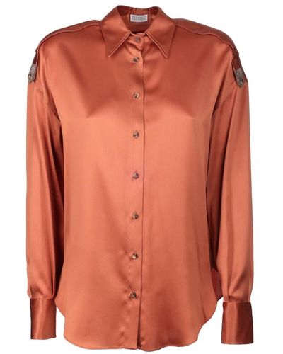 Brunello Cucinelli Blusa in raso di seta - Arancione