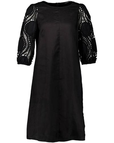 Luisa Cerano Elegantes schwarzes midi-kleid mit spitzenärmeln