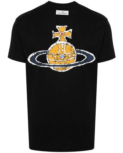 Vivienne Westwood Schwarzes baumwoll-t-shirt mit orb-logo,t-shirts