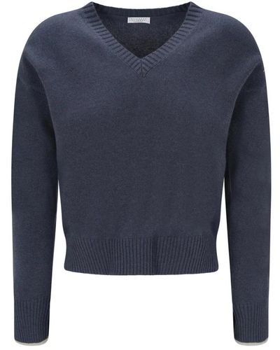Brunello Cucinelli Cashmere v neck sweater - Blu