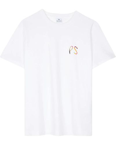 PS by Paul Smith Bio-baumwolle gestreiftes logo t-shirt - Weiß