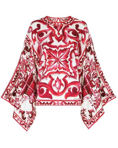 Dolce & Gabbana Majolika print seidenbluse - Rot