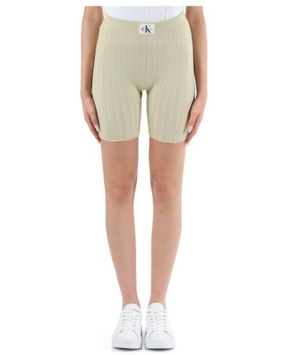 Calvin Klein Gerippte lyocell-shorts mit elastischem bund - Natur