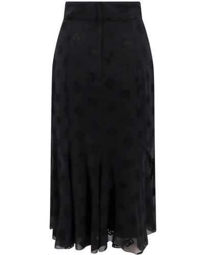 Dolce & Gabbana Falda de seda devoré con logo dg en todo el largo - Negro