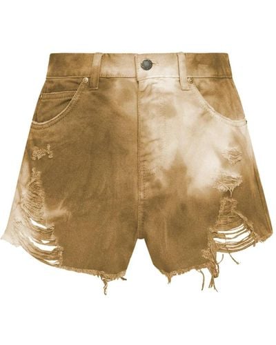 Pinko Shorts de algodón verde militar con detalles desgastados - Neutro