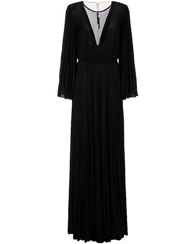 Elisabetta Franchi Vestido largo plisado de lurex con mangas largas - Negro