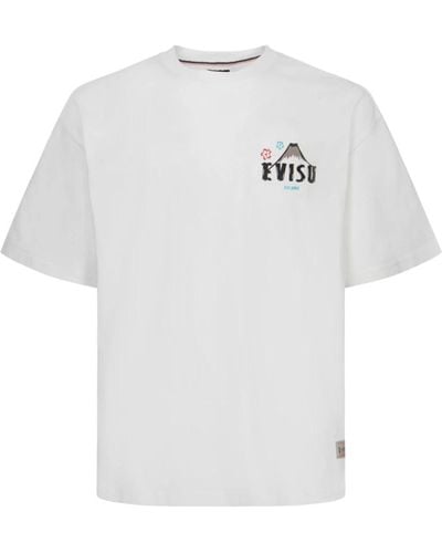 Evisu T-shirt ispirata al kabuki giapponese con grafica del monte fuji - Bianco