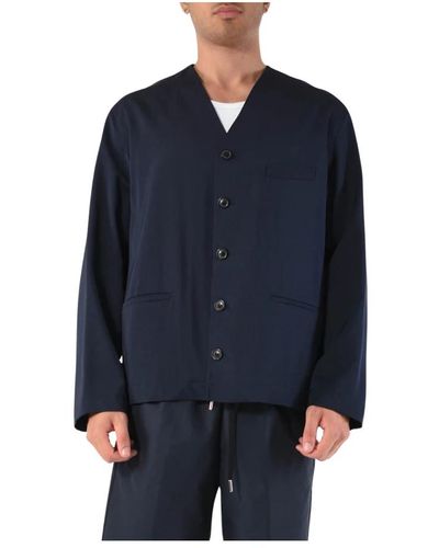 Mauro Grifoni Kragenlose v-ausschnitt jacke mit taschen - Blau
