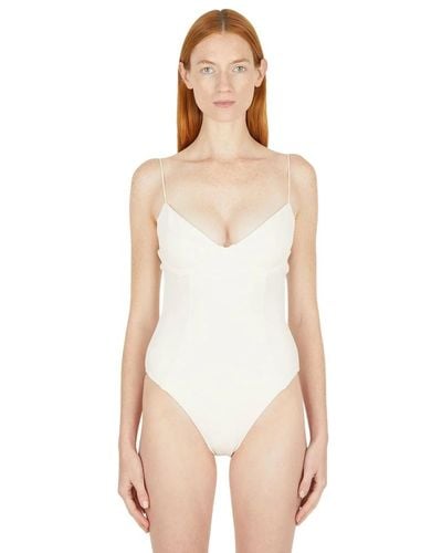 Ziah Almond swimsuit with fine straps - Weiß