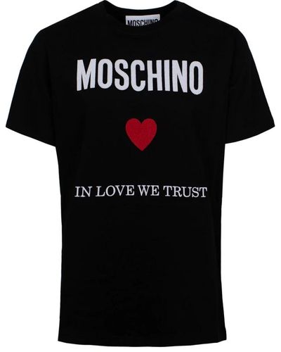 Moschino T-shirt in cotone con stampa logo e slogan - Nero