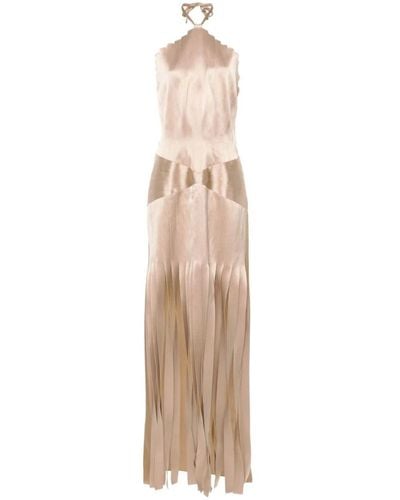 Alberta Ferretti Long Dress With Open Back - Natural