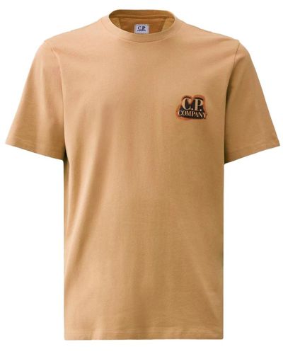 C.P. Company S baumwoll-t-shirt mit geripptem rundhalsausschnitt - Natur