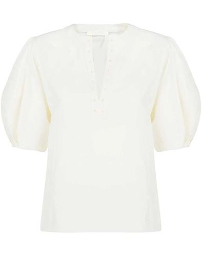 Chloé Blusa di lusso in cotone con maniche a palloncino - Bianco