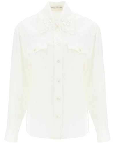 Alessandra Rich Seidenhemd mit blumendetails - Weiß