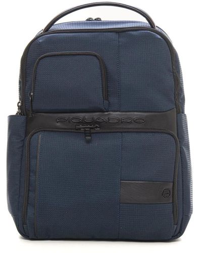 Piquadro Nylon leder rucksack mit laptopfach - Blau