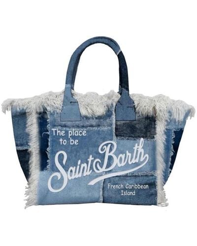 Saint Barth Denim patchwork canvas handtasche - Blau
