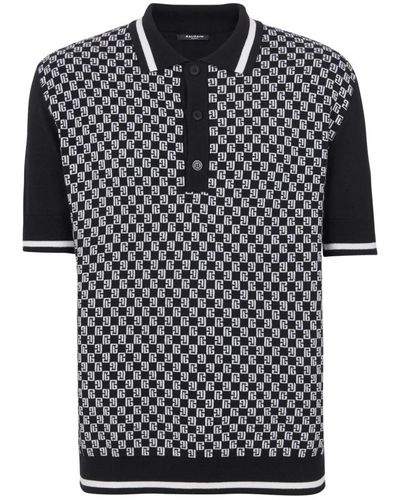 Balmain Wool Monogram Polo Shirt - Black