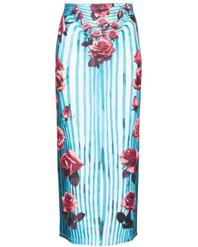 Jean Paul Gaultier Falda larga de jersey azul/rojo/blanco con flores