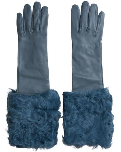 Dolce & Gabbana Guanti blu in pelle con pelliccia