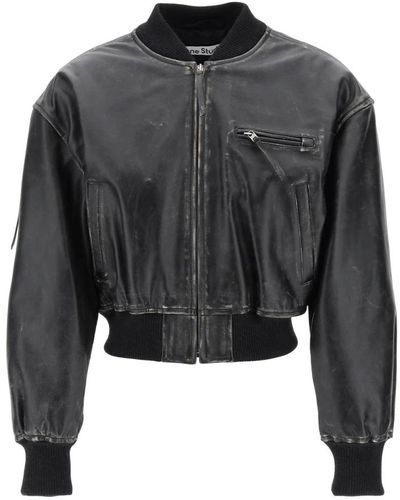 Acne Studios Aged leather bomber jacket with distressed treatment - Nero