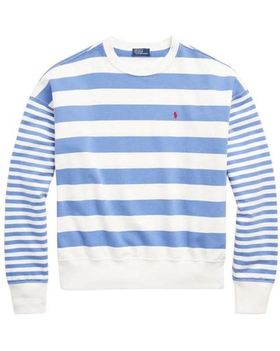 Polo Ralph Lauren Brand-embroidered Striped Cotton-jersey Sweatshirt - Blue