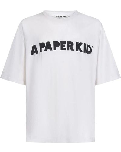 A PAPER KID T-shirt bianca crema con stampa logo - Bianco