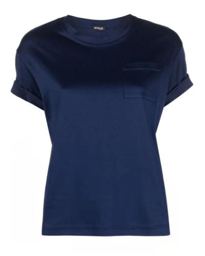Kiton Camiseta de algodón azul marino con bolsillo de parche