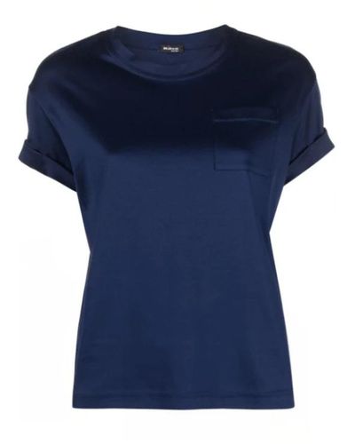 Kiton T-shirt in cotone blu navy con tasca a patta