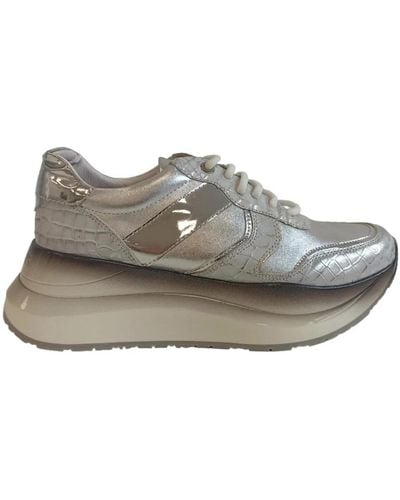 CafeNoir Casual silberne leder sneakers - Grau