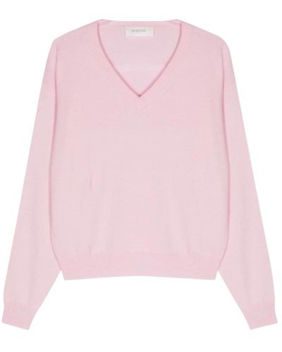 Sportmax Rosa gerippter strick v-ausschnitt pullover - Pink