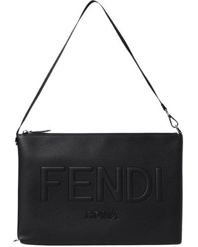 Fendi Schwarze lederclutch mit geprägtem logo