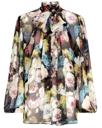 Dolce & Gabbana Bluse Aus Chiffon Nachtblumen - Mehrfarbig