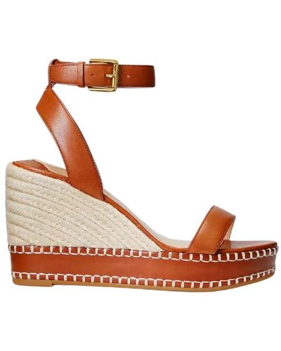 Ralph Lauren Leder keilabsatz sandalen hilarie - Braun