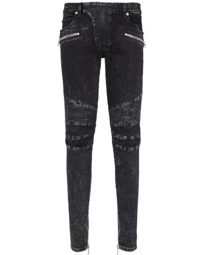 Balmain Jeans slim con dettagli a coste in denim - Nero
