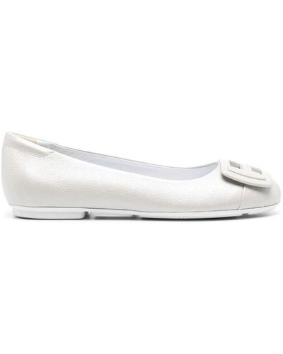 Hogan Zapatos de bailarina grises planos con detalles brillantes - Blanco